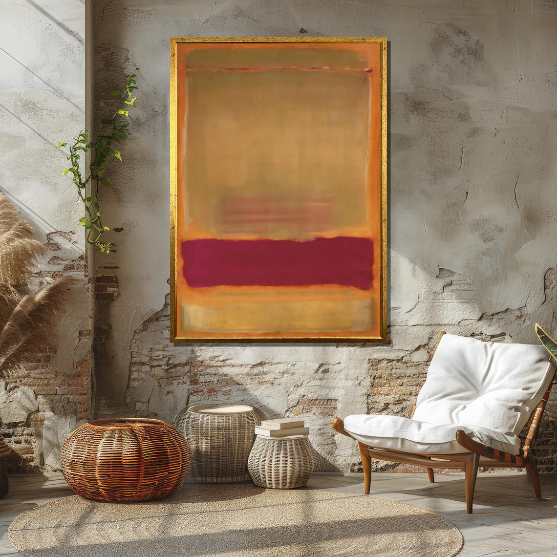 Abstract Expressionist Warm Yellow and Burgundy Color Fields Poster - Image 3