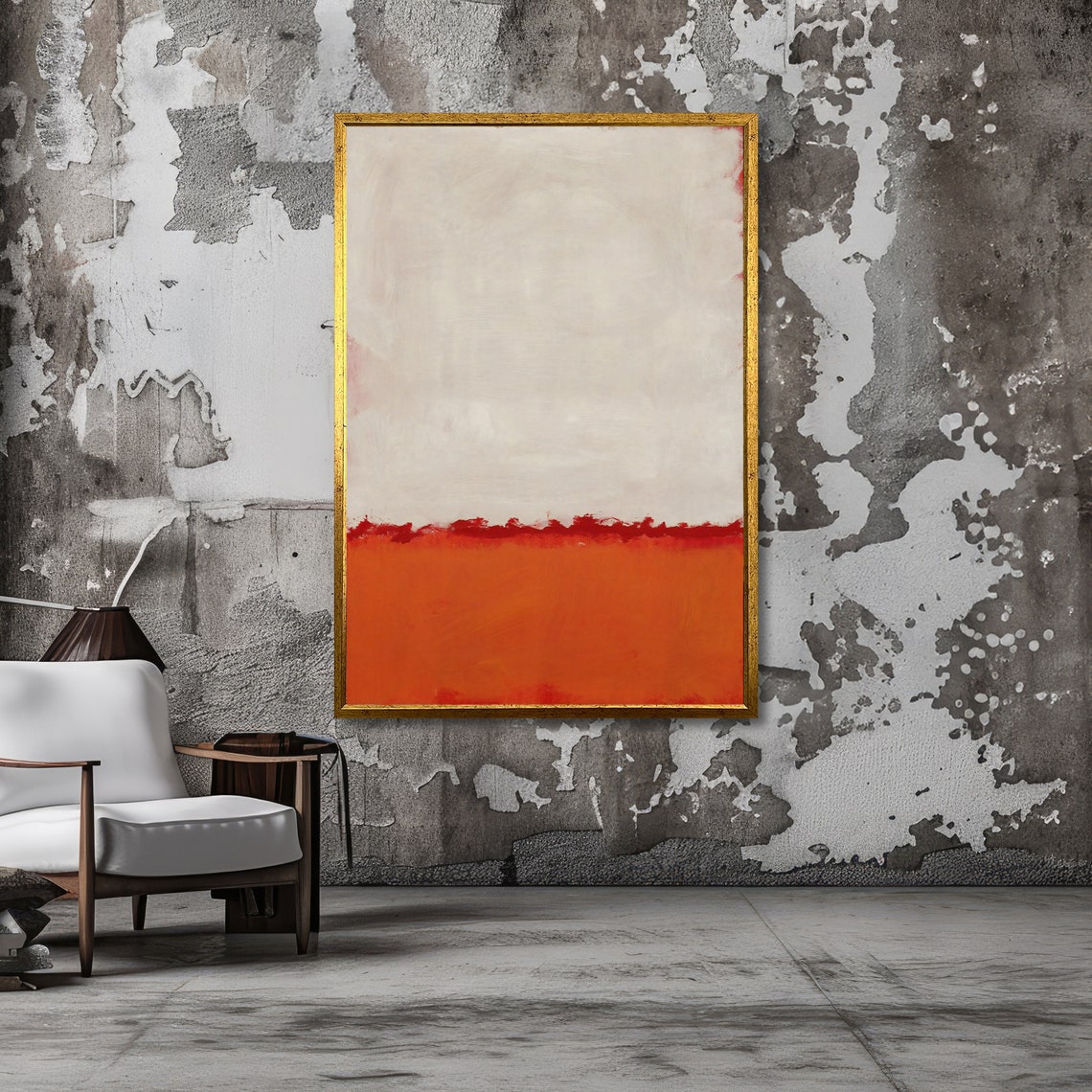 White and Ember Red Rothko Style Abstract Color Field Poster - Image 3