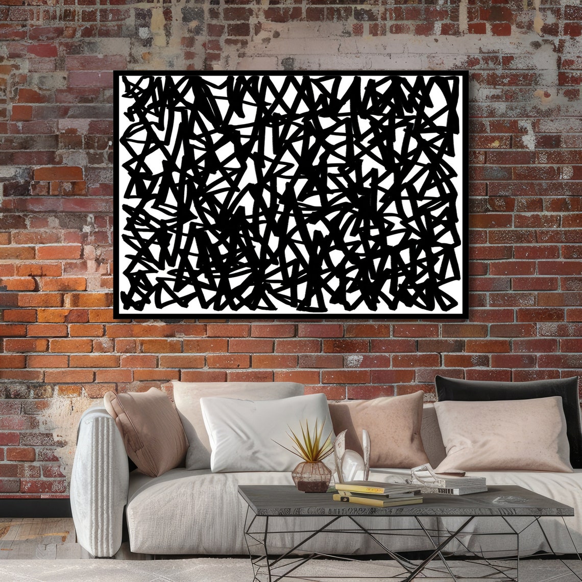 Black and White Abstract Maze Line Art Minimalist Graphic Poster - Image 2