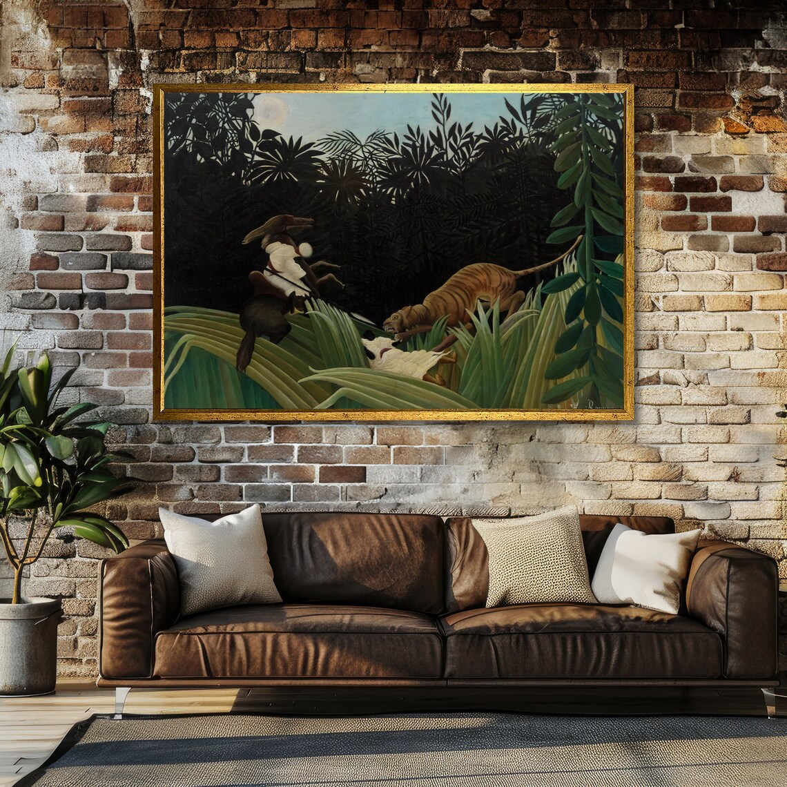 Rousseau Scout Attacked by Tiger Stormy Jungle Moonlight Art Poster - Image 3