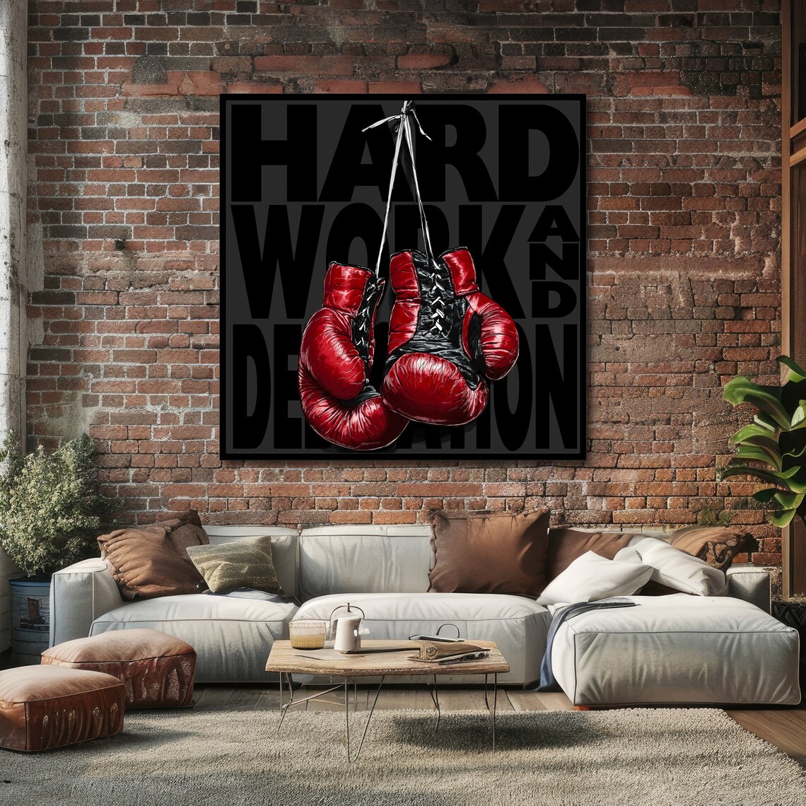 Hard Work and Dedication Quote With Red Boxing Gloves Motivational Art Poster - Image 2