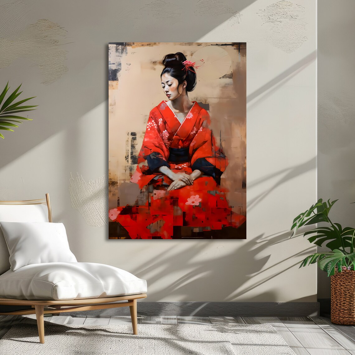 Seated Geisha in Red Kimono Elegant Serene Japanese Art Poster - Image 5