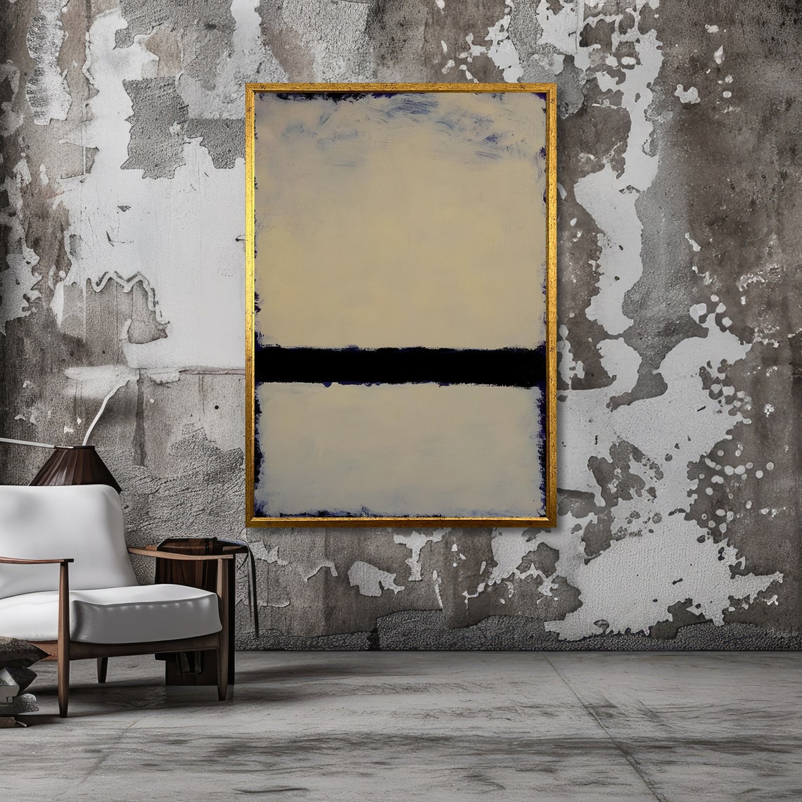 Serene Cream and Navy Horizon Abstract Poster in Rothko Style - Image 6