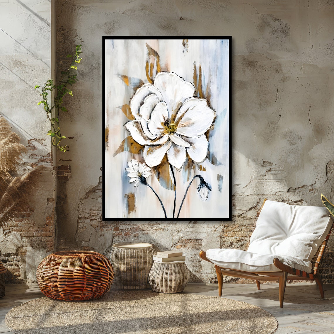 White Blossom Abstract Floral Painting Soft Modern Decor Poster - Image 4