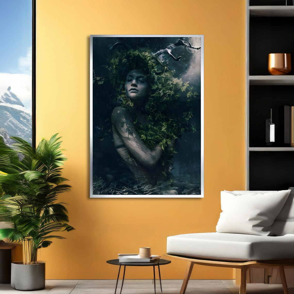 Dark Enchanted Woman Entwined In Ivy Leaves Surreal Moody Poster - Image 2