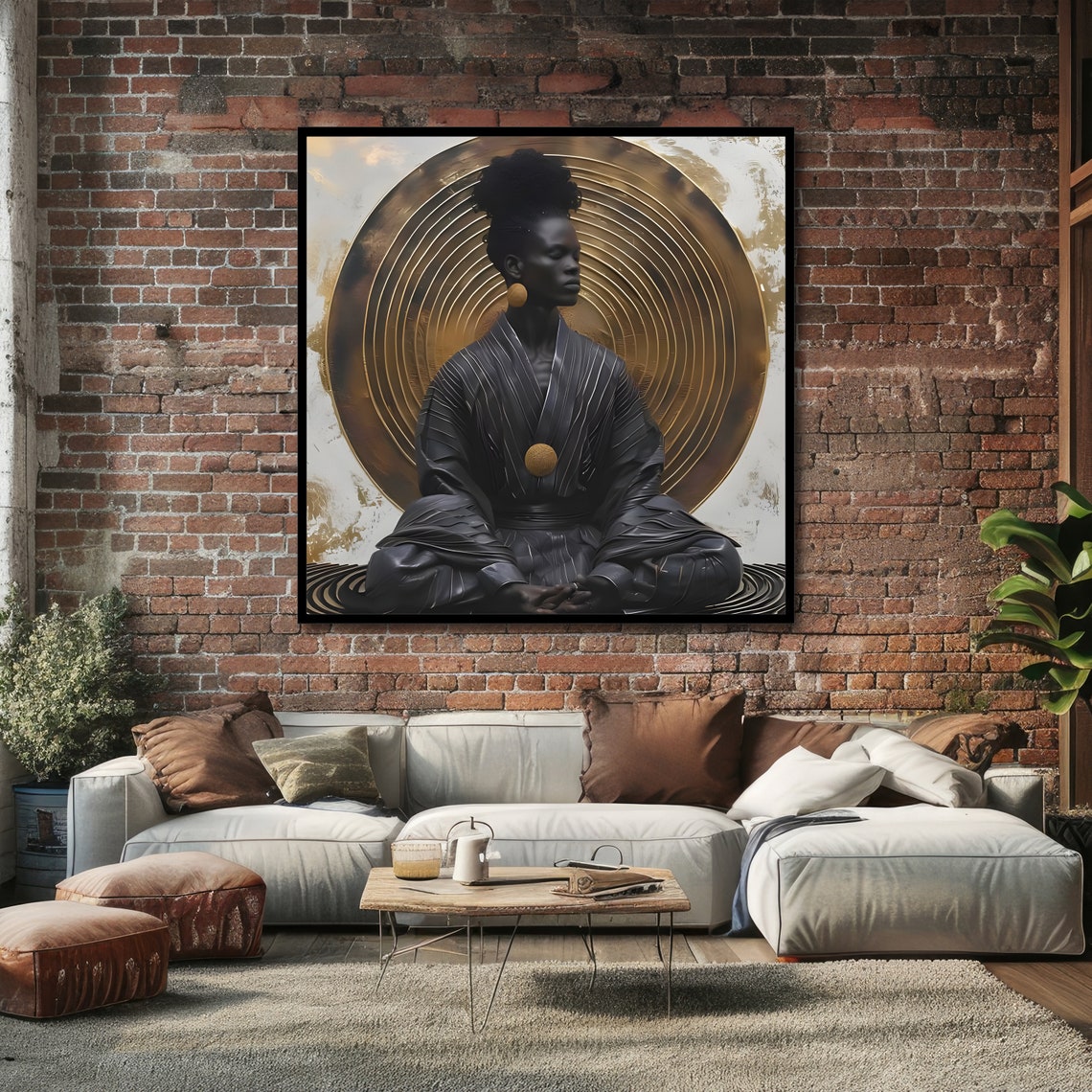 African Woman Meditating Before Golden Spiral Zen Portrait Art Poster - Image 4