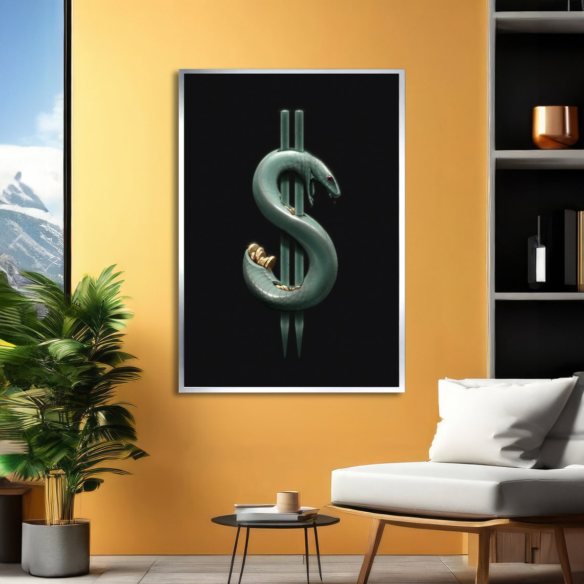 Green Snake Shaped Into a Dollar Sign Symbolic Wealth Art Poster - Image 2