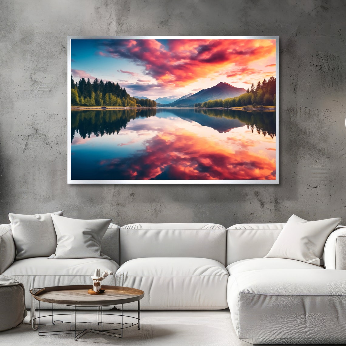 Serenity At Sunset Tranquil Lake Reflection Art Mountain Landscape Ready To Hang - Image 2