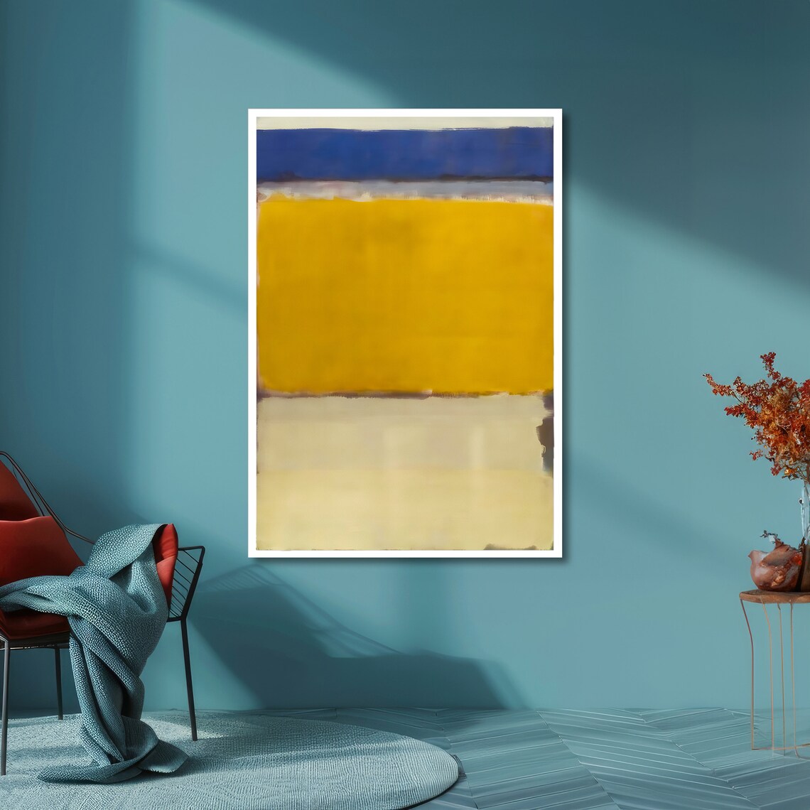 Radiant Golden Yellow Blue and Cream Rothko Style Abstract Poster - Image 6