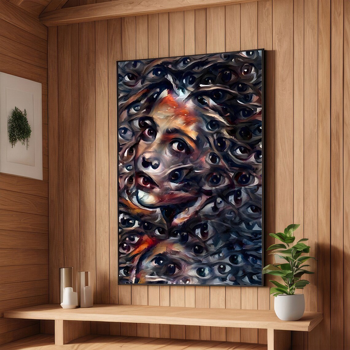 Surreal Woman Face Emerging From Swirling Dark Painted Eyes Art Poster