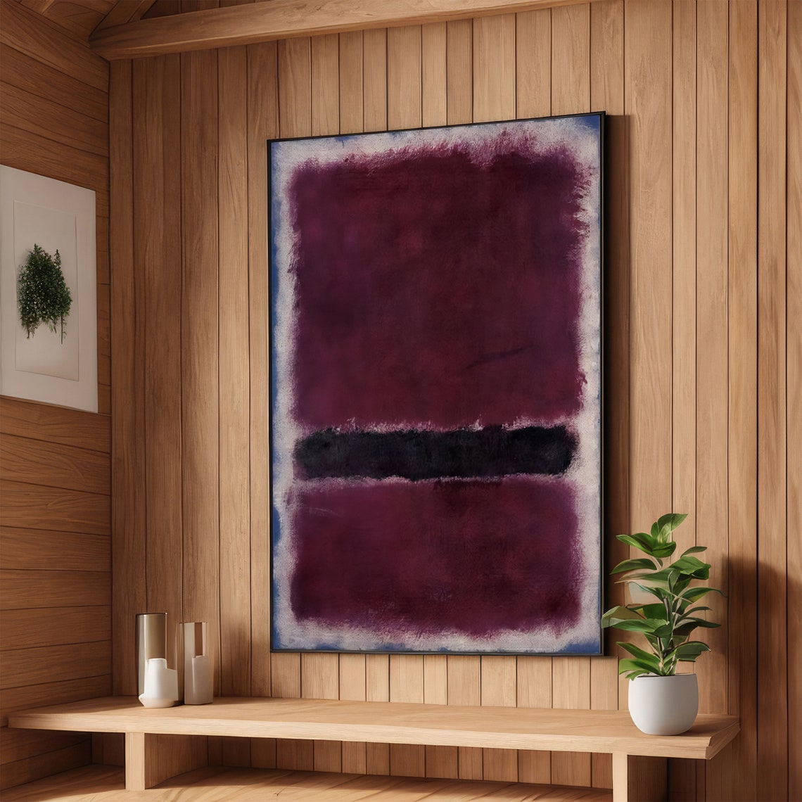 Deep Plum and Black Abstract Poster with Rothko Style Color Blocks