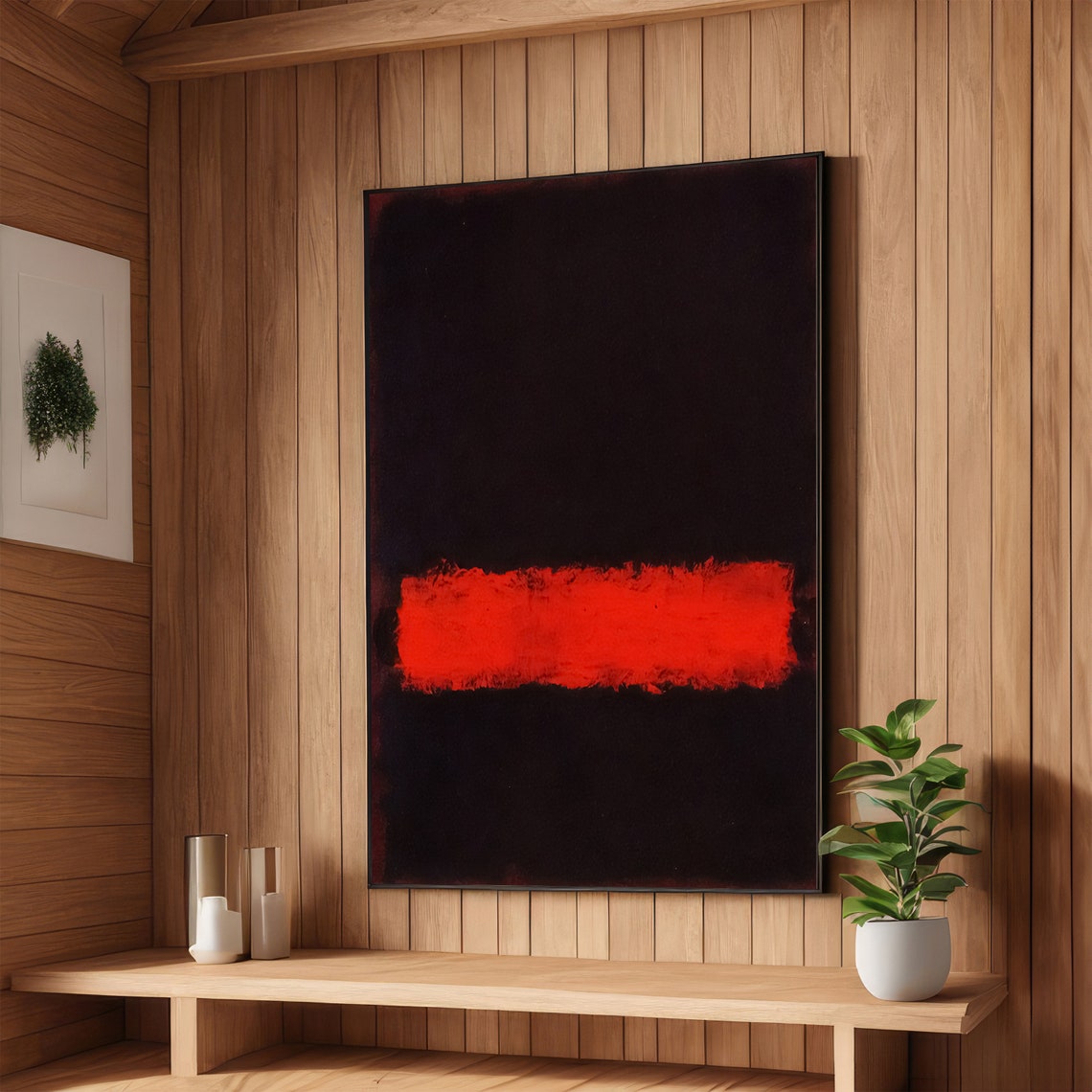 Glowing Red Band on Black Abstract Poster in Dramatic Rothko Style