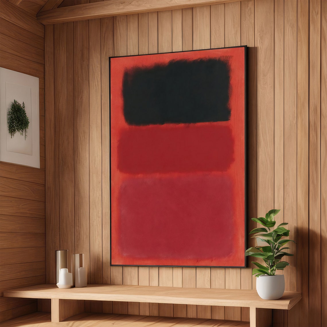 Scarlet Red and Black Rothko-Inspired Abstract Artwork Poster