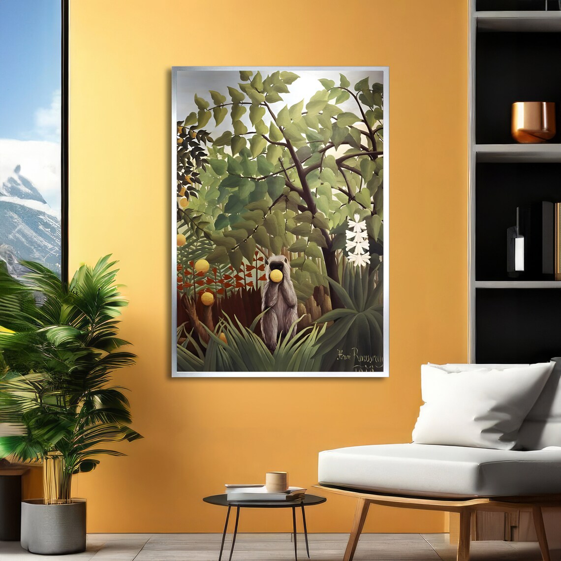 Rousseau Primate Holding Fruit in Lush Tropical Jungle Art Poster - Image 2
