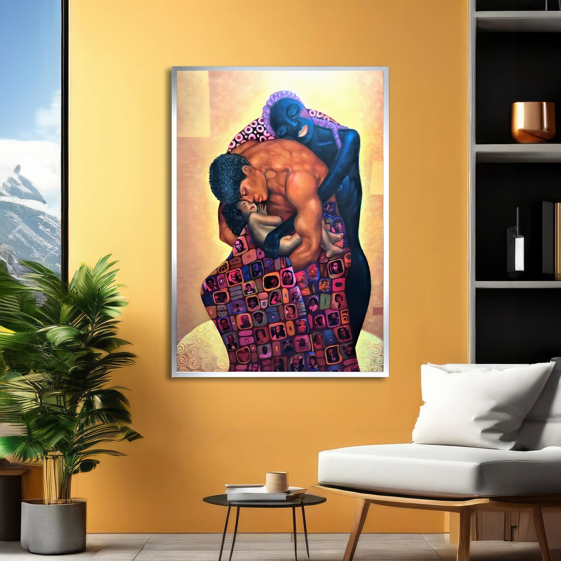 African Family Embrace Kiss Couple and Child Love Art Poster - Image 5