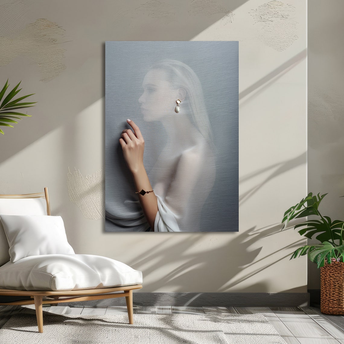 Veiled Woman Silhouette Pearl Earring Elegant Fashion Poster - Image 5