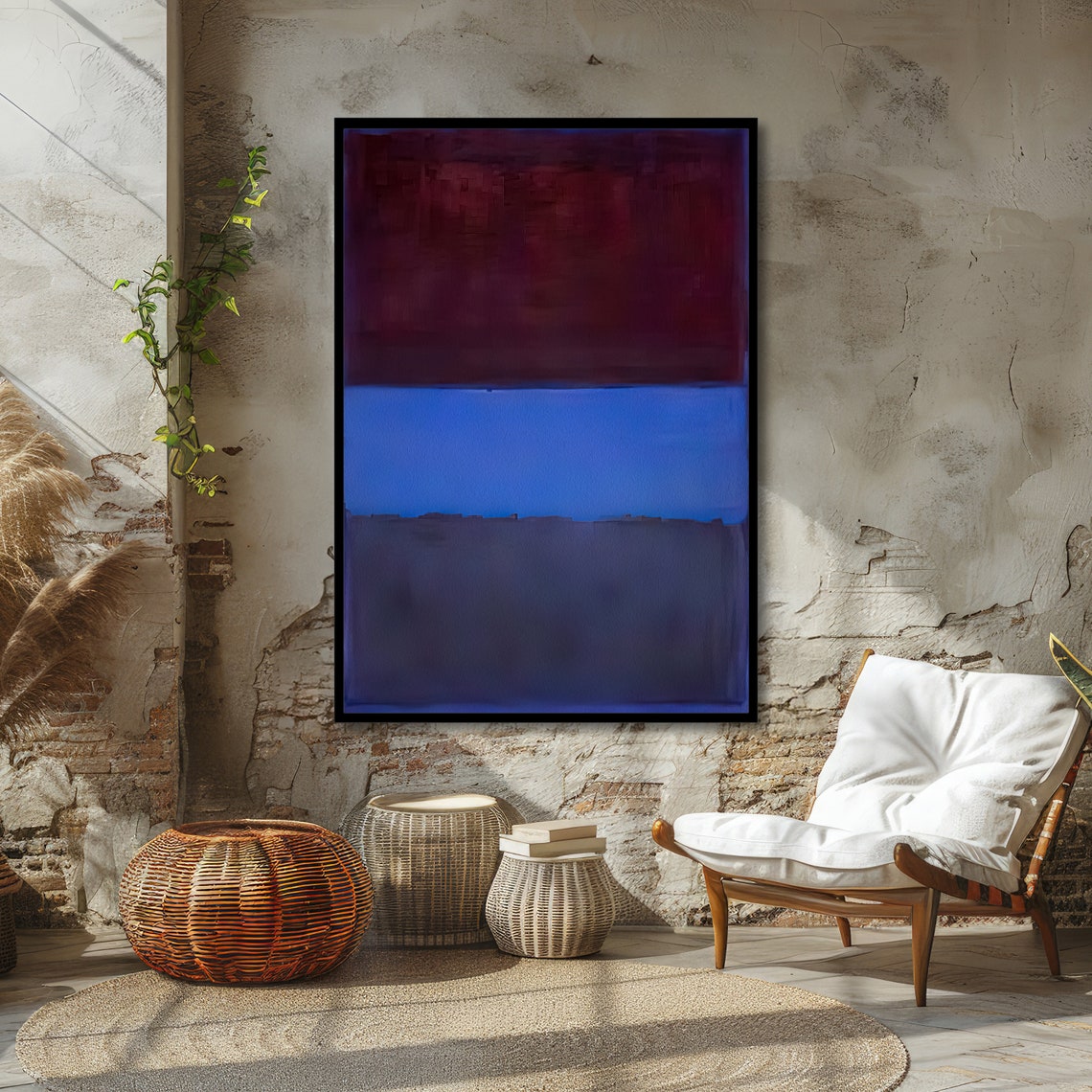 Maroon and Cobalt Blue Rothko Style Abstract Color Field Poster - Image 4