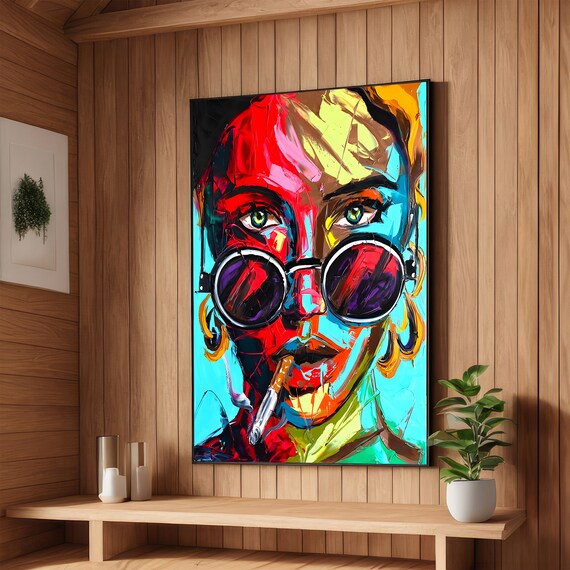 Pop Art Woman Round Sunglasses Bold Cigarette Color Portrait Poster