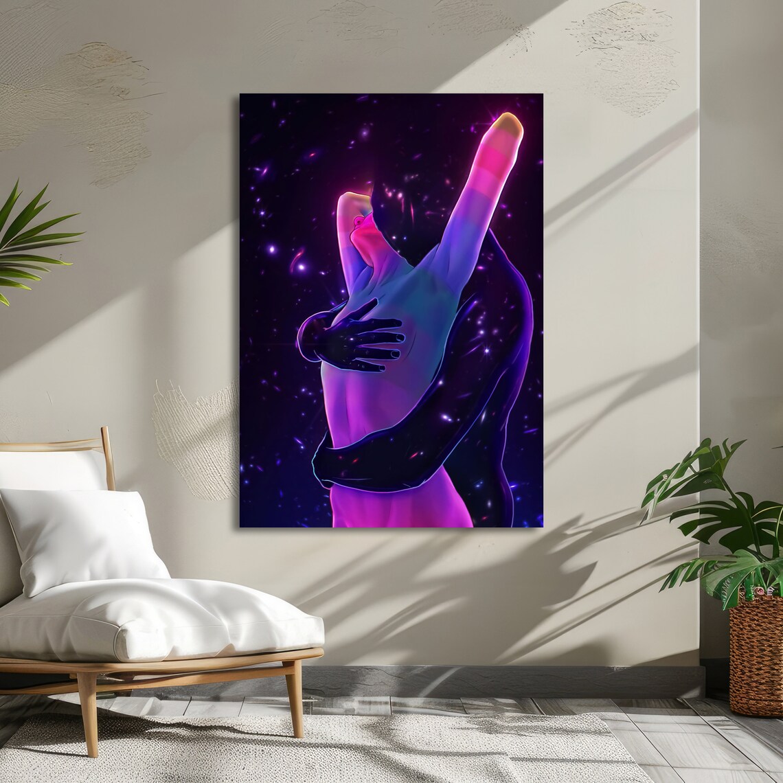 Cosmic Embrace Neon Lovers Entwined Beneath Starry Space Poster - Image 5