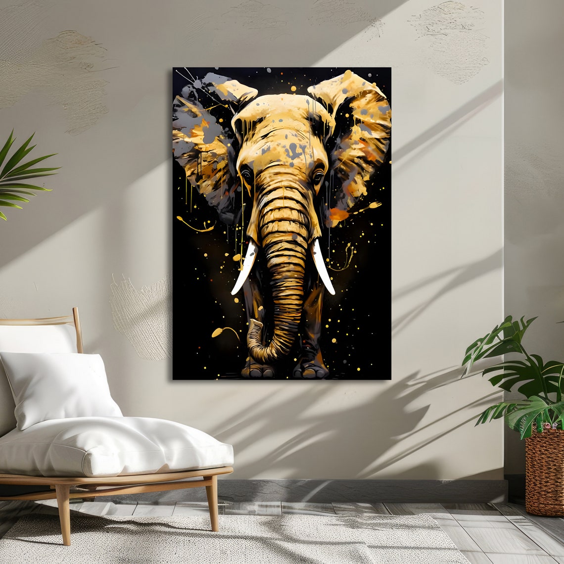 Golden Elephant Vibrant Animal Art Bold Elephant Print Wall Art Design Ready To Hang Decoration - Image 5