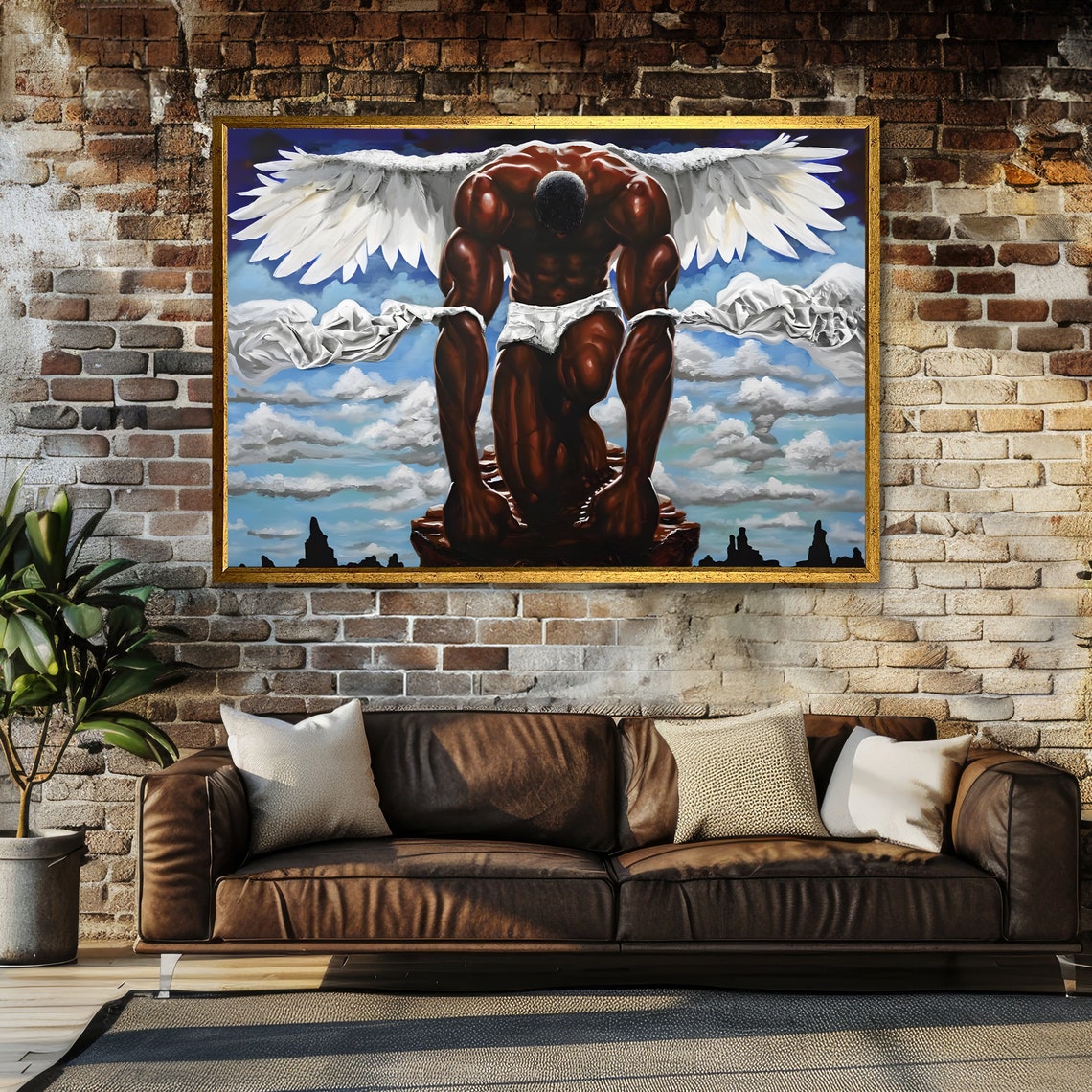 Kneeling Guardian Angel Powerful Divine Protector Over City Poster - Image 5