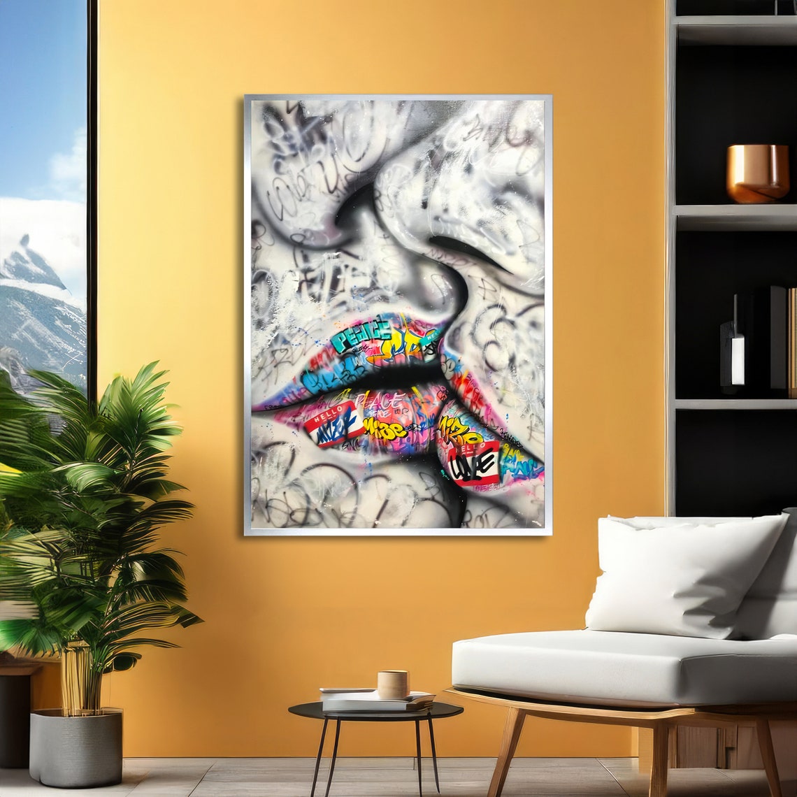 Bold Graffiti Lips Close-Up Colorful Street Art Peace Love Poster - Image 2