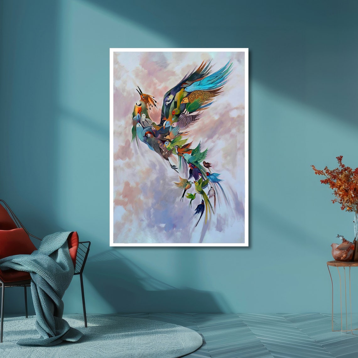 Colorful Birds Forming Giant Bird in Flight Freedom Art Poster - Image 4