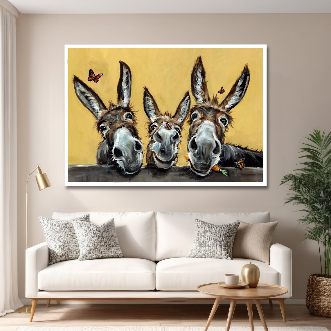 Cheerful Donkey Trio Butterflies Farmhouse Animal Art Poster - Image 6