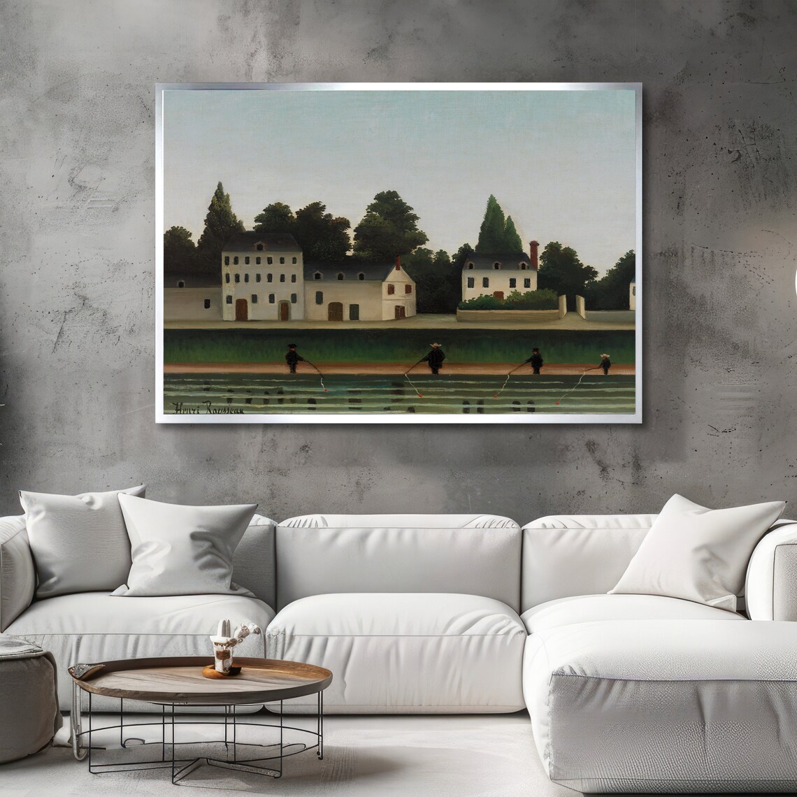 Rousseau Riverside Houses with Fishermen Calm River Scene Art Poster - Image 5