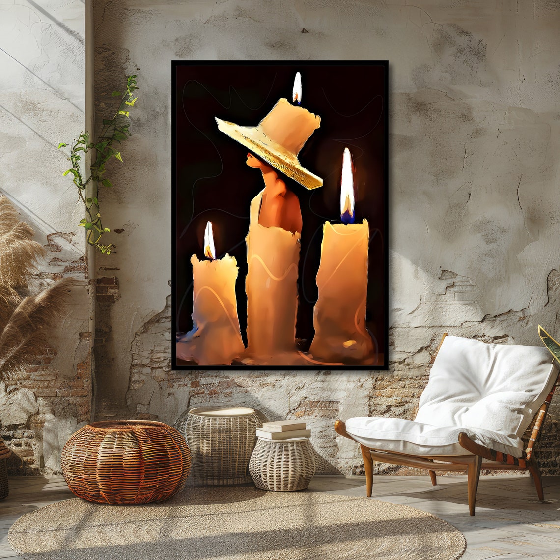 Three Burning Candles Glowing in Warm Candlelight Cozy Art Poster - Image 4