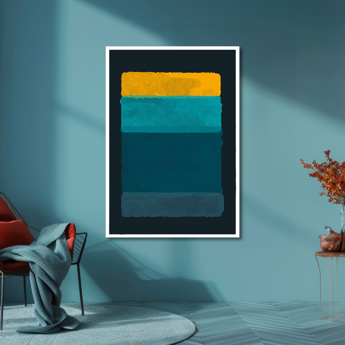 Bright Golden Yellow and Teal Abstract Poster in Rothko Style - Image 5