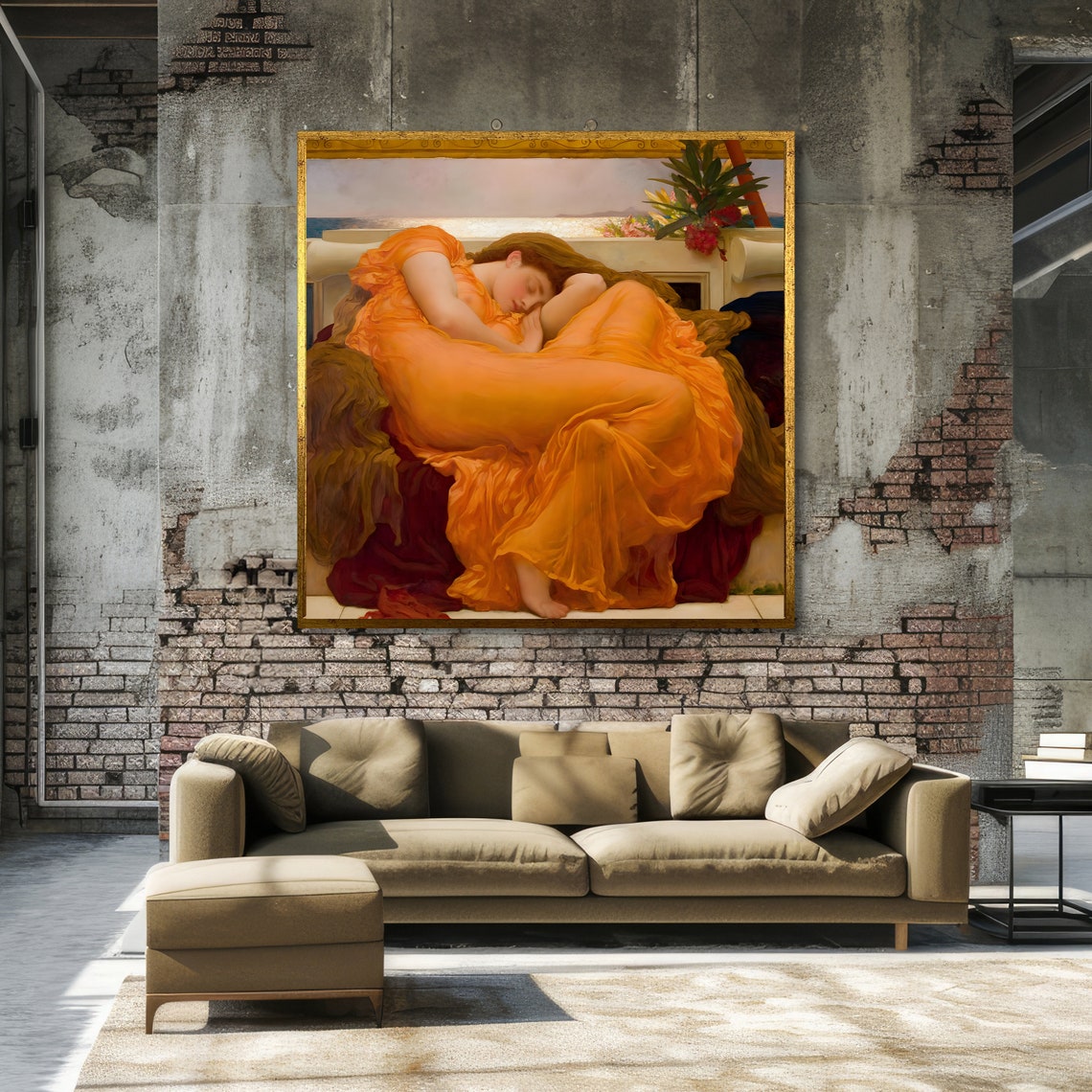 Leighton Flaming June Sleeping Woman in Orange Drapery Poster - Image 3