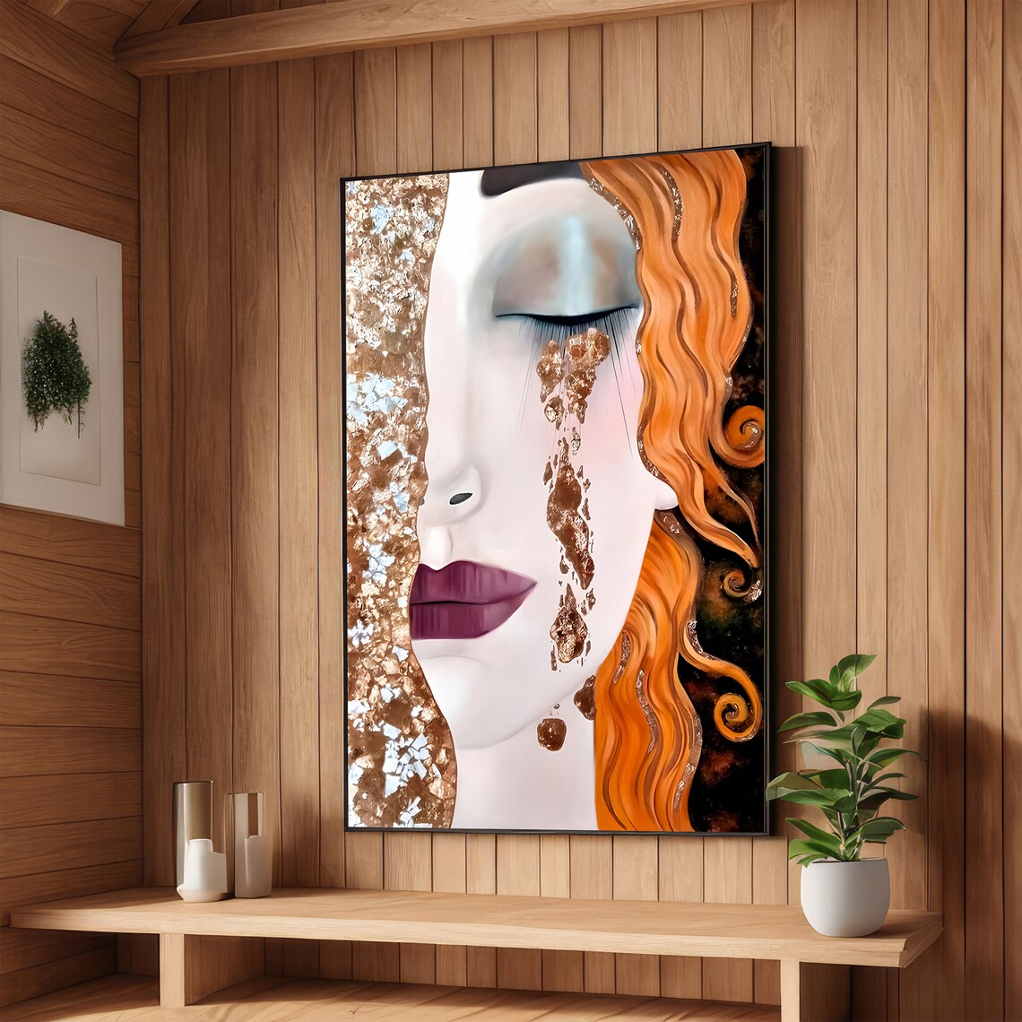 Copper Tears Golden Woman Portrait in Klimt Style Art Poster