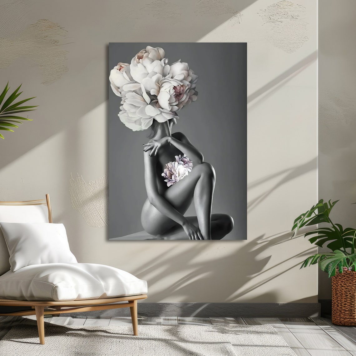 Seated Nude Woman With a Peony Bloom Head Surreal Fine Art Poster - Image 6