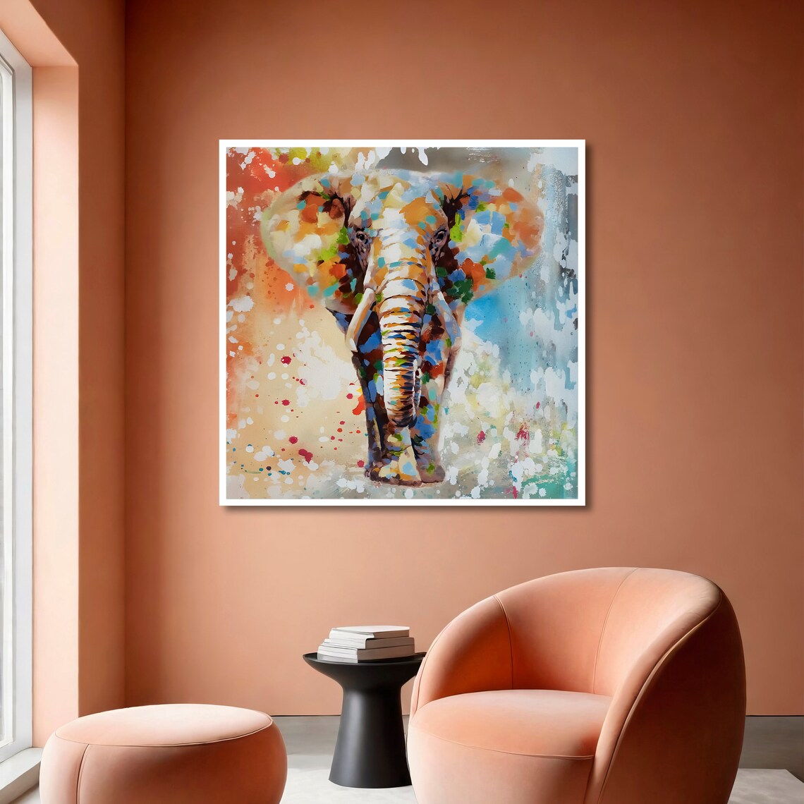 Walking Elephant Rendered in Joyful Multicolor Splatter Paint Art Poster - Image 6