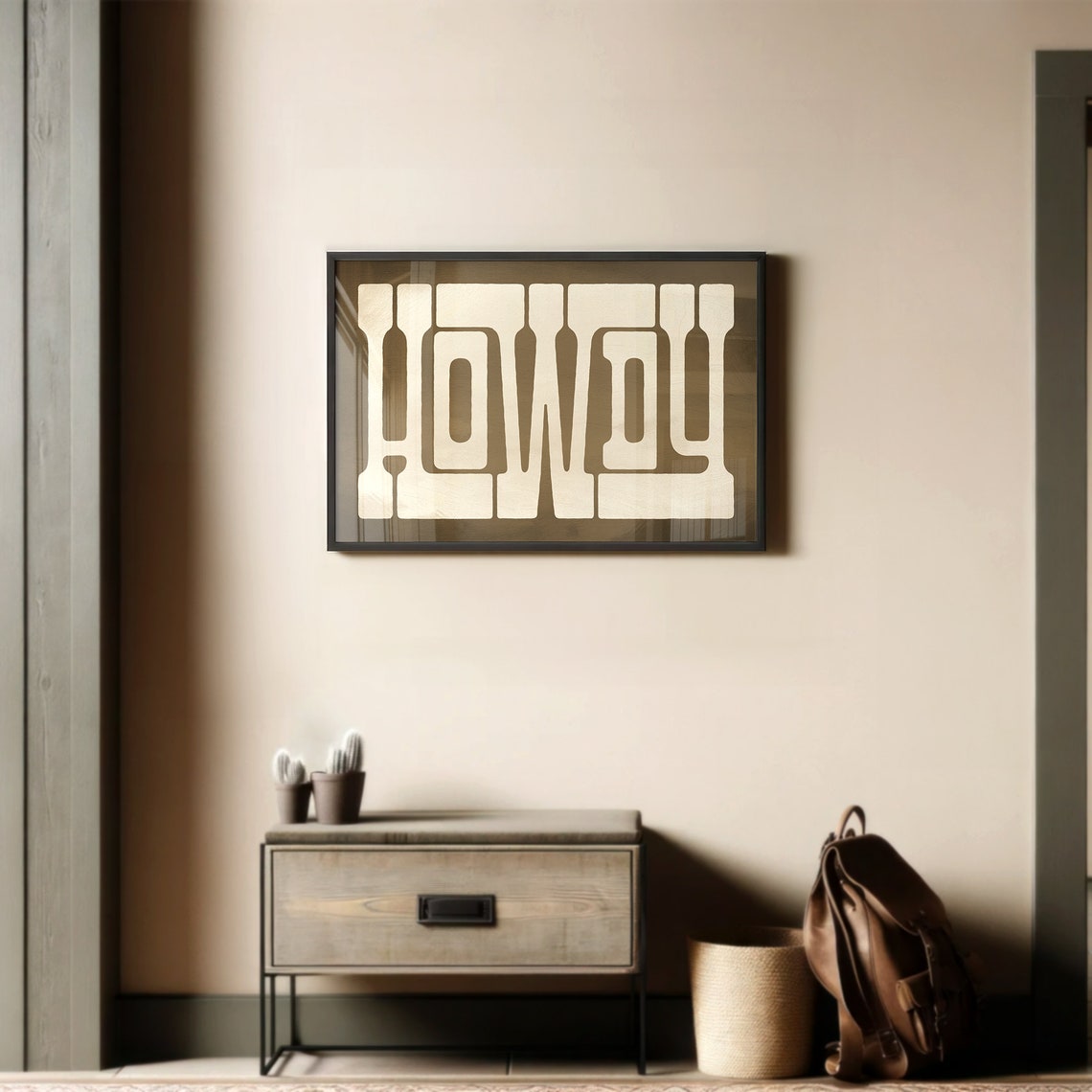 Cream Howdy Western Typography Olive Brown Rustic Frame Style Poster - Image 2