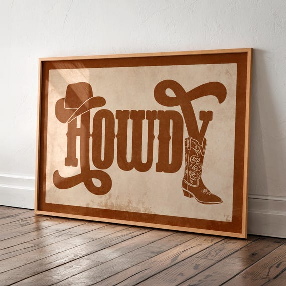 Instant Howdy Print Cowboy Wall Art Tan Leather Howdy Poster Modern Farmhouse Art Western Welcome Sign