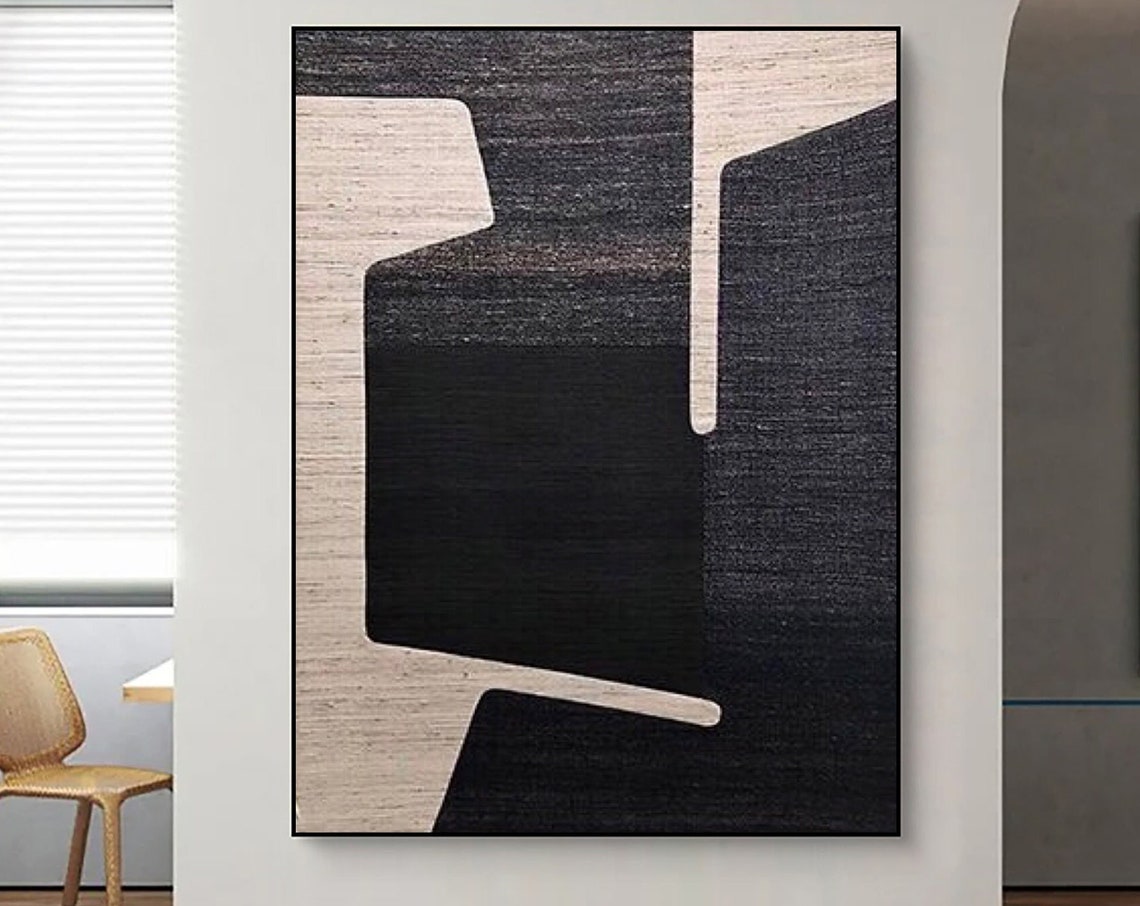 Wabi Sabi Wall Art Black And Beige Abstract Painting On Black Beige Textured Wall Art Modern Minimalist Painting Entrance Wall Art
