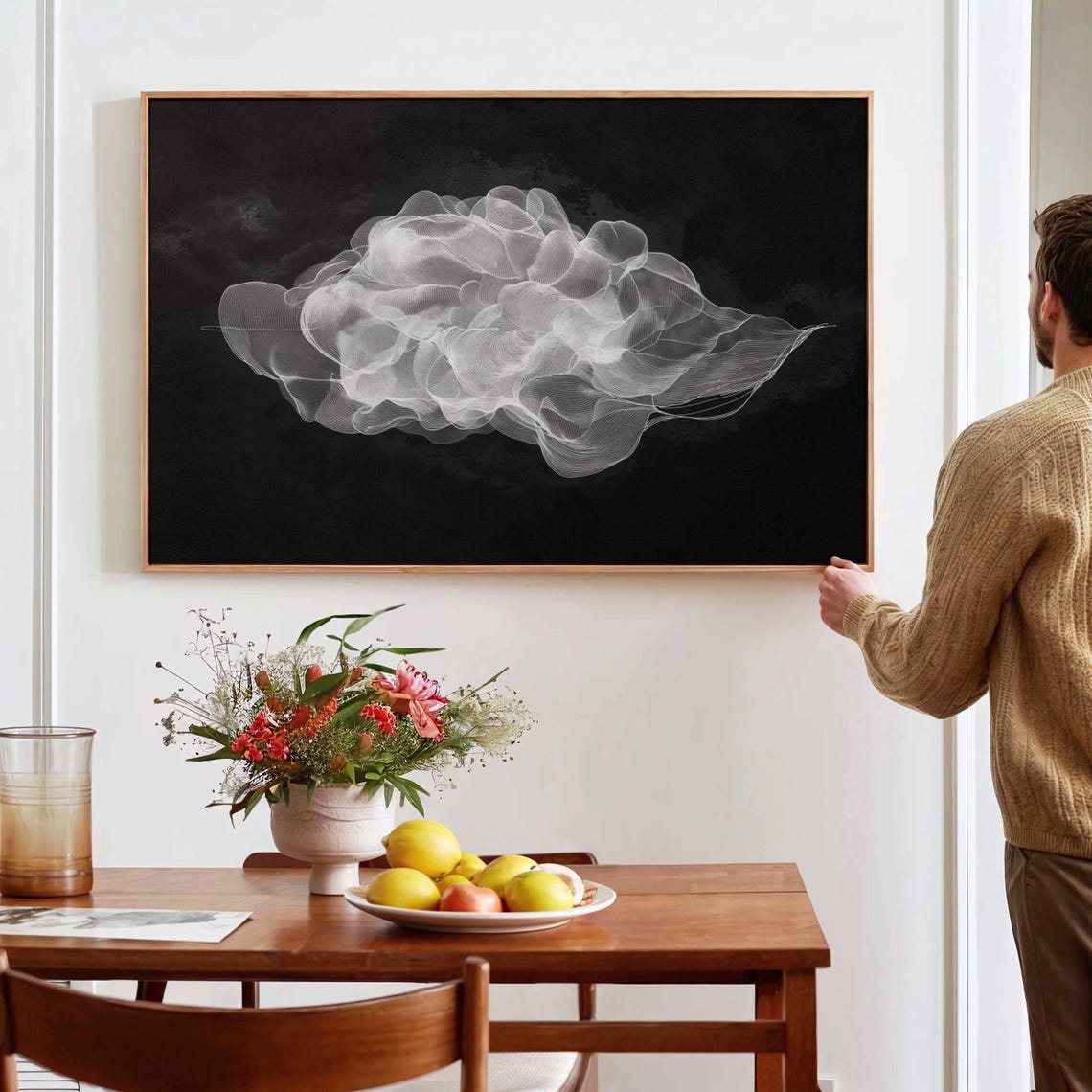 Minimalist Abstract Cloud Art Print Black And White Modern Surreal Flow Wall Decor Contemporary Line Artwork Trendy Poster