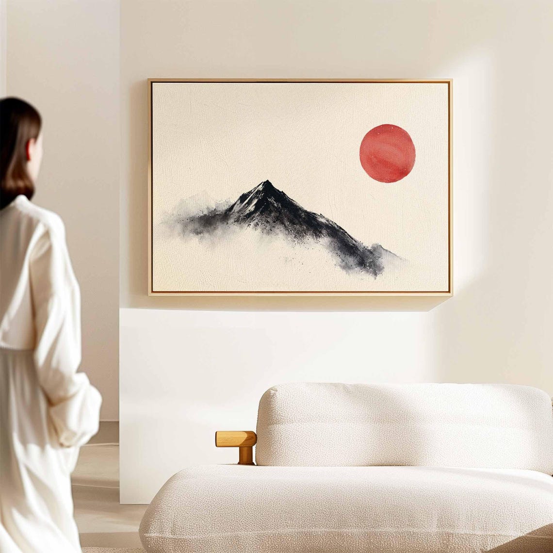 Minimalist Japanese Ink Mountain Mist Red Sun Sumi E Art Poster - Image 2
