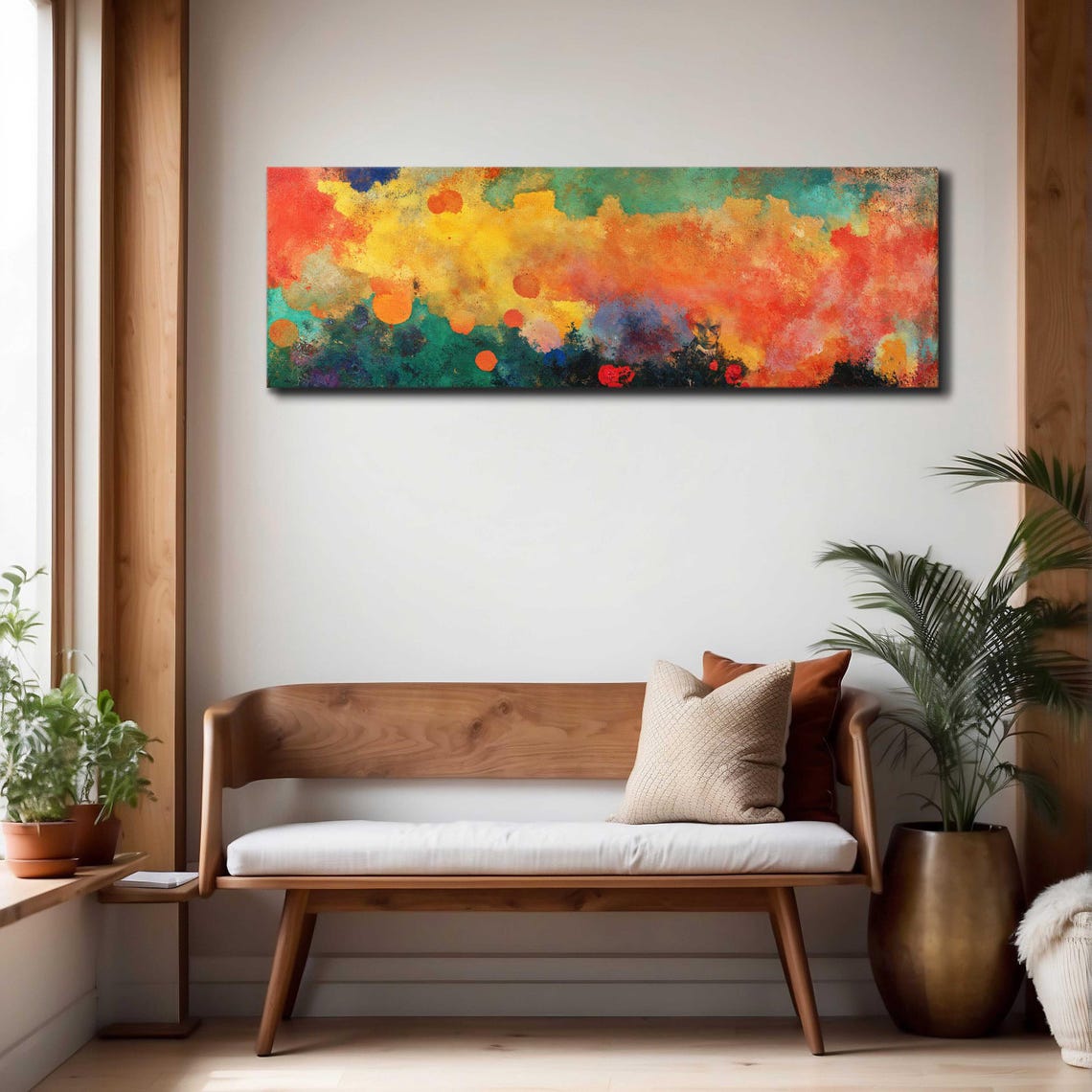 Colorful Watercolor Abstract Orange Yellow Turquoise Cloudy Art Print - Image 4