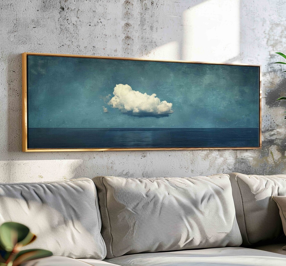 Minimalist Clouds Panorama Art Print, Moody Sky