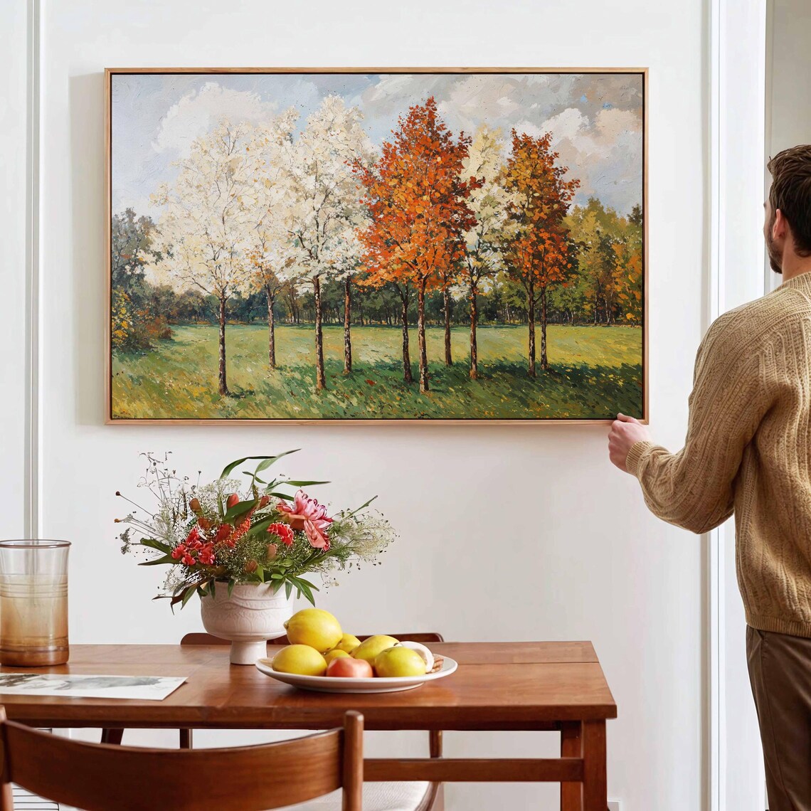 Four Seasons Tree Art Print Impressionist Landscape Fall Spring Wall Decor Nature Painting Poster Rustic Home Office Art - Image 2