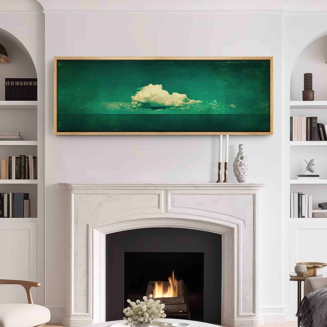 Emerald Green Cloud Minimalist Wall Art Print, Panoramic - Image 3