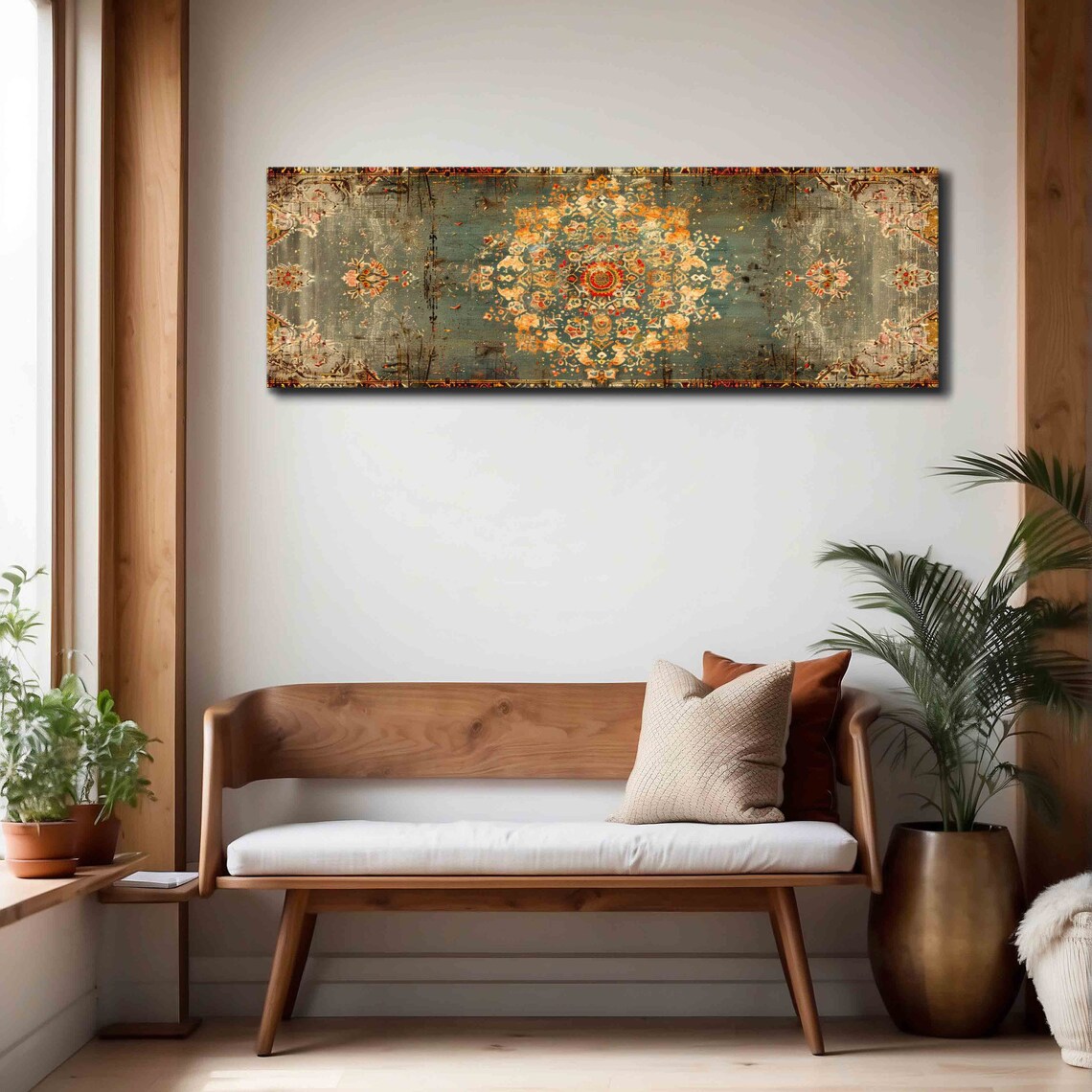Beige Sage Green Eastern Tapestry, Vintage Art Print - Image 4