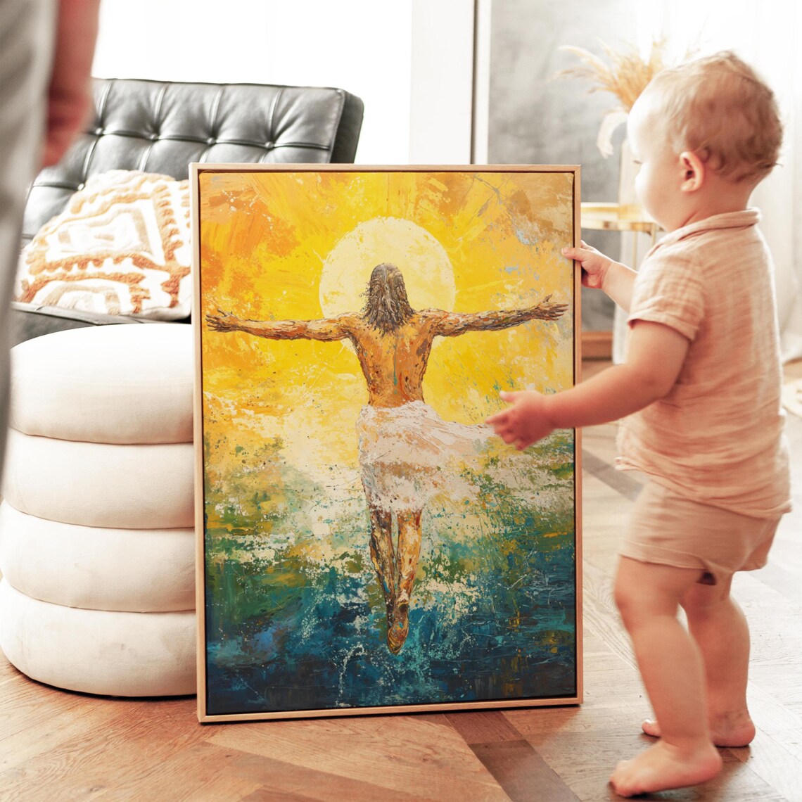 Jesus Walking On Water He Is Risen Golden Sunrise Ocean Christian Poster - Image 4