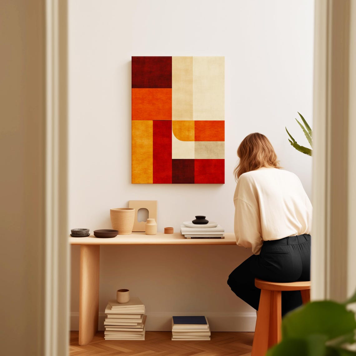 Mid Century Modern Wall Art Framed Abstract Geometric Large Wall Art Ready To Hang Wall Decor Boho Wall Art Modern Wall Art - Image 2