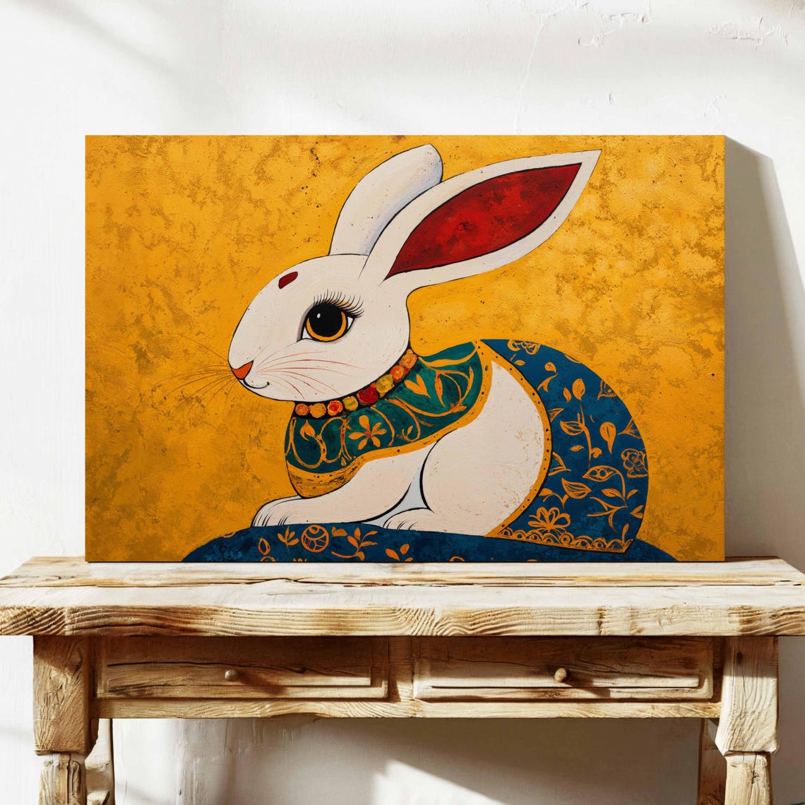Folk Art Rabbit Gold Background Ornate White Bunny Decor Poster - Image 4