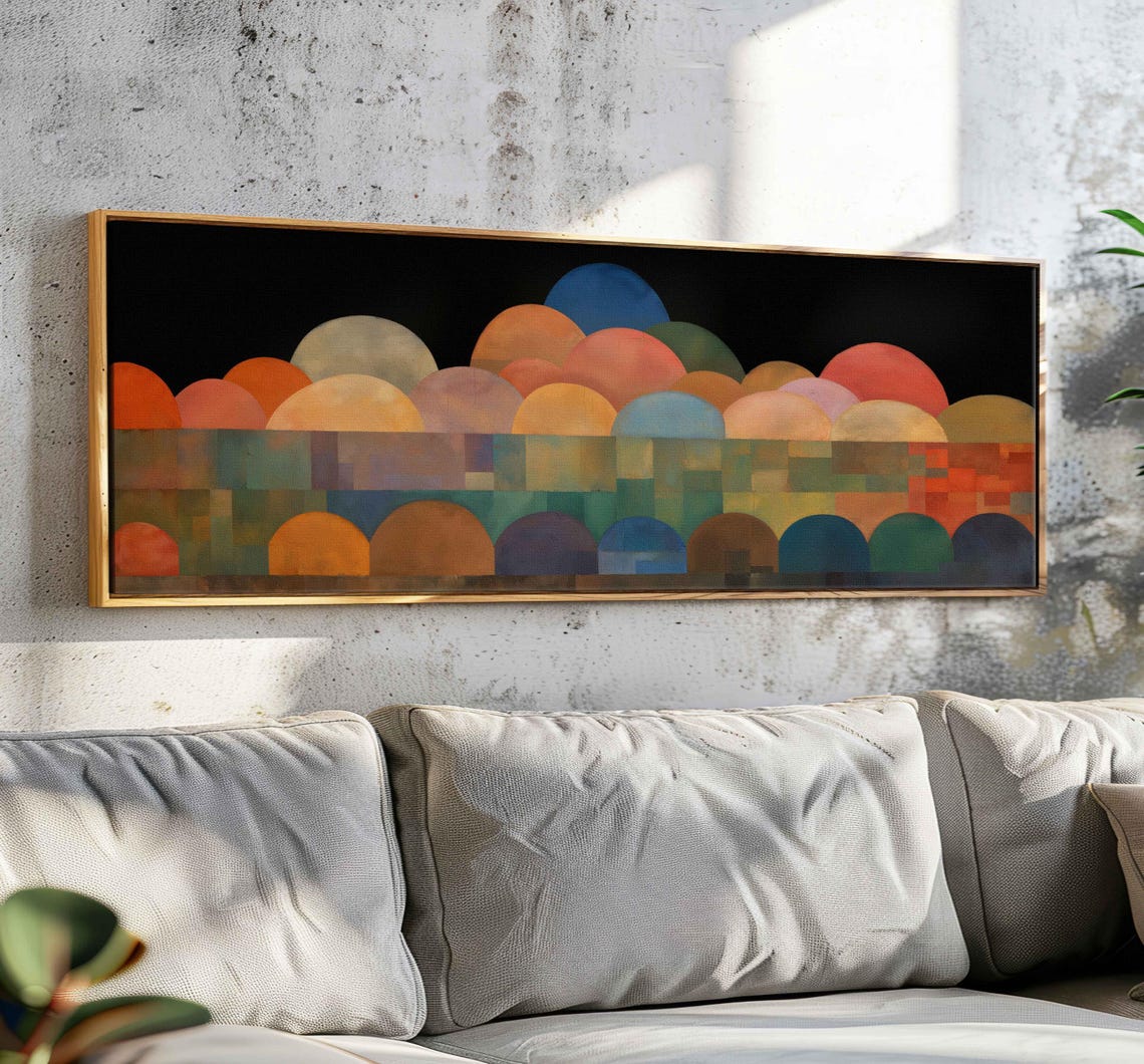 Mid Century Modern Cloud Wall Art Framed Minimalist Horizontal Modern Wall Art Above Bed Decor Boho Wall Art Large Wide Art Print