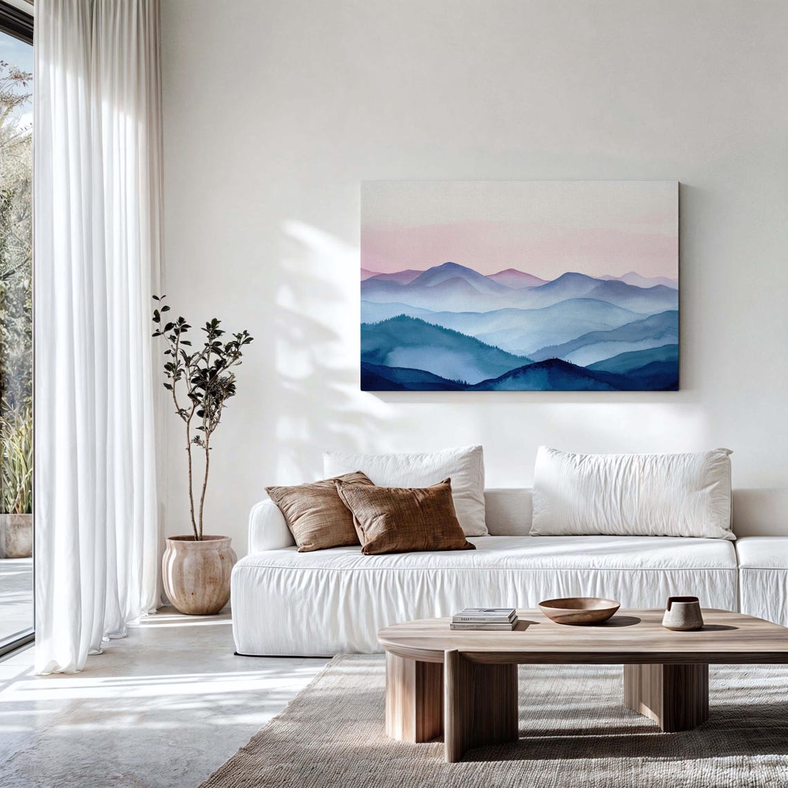 Calm Landscape Wall Art Framed Canvasposter Print Modern Landscape Mountains Wall Art Print Above Bedsofa Decor Ready To Hang Wall Art - Image 3